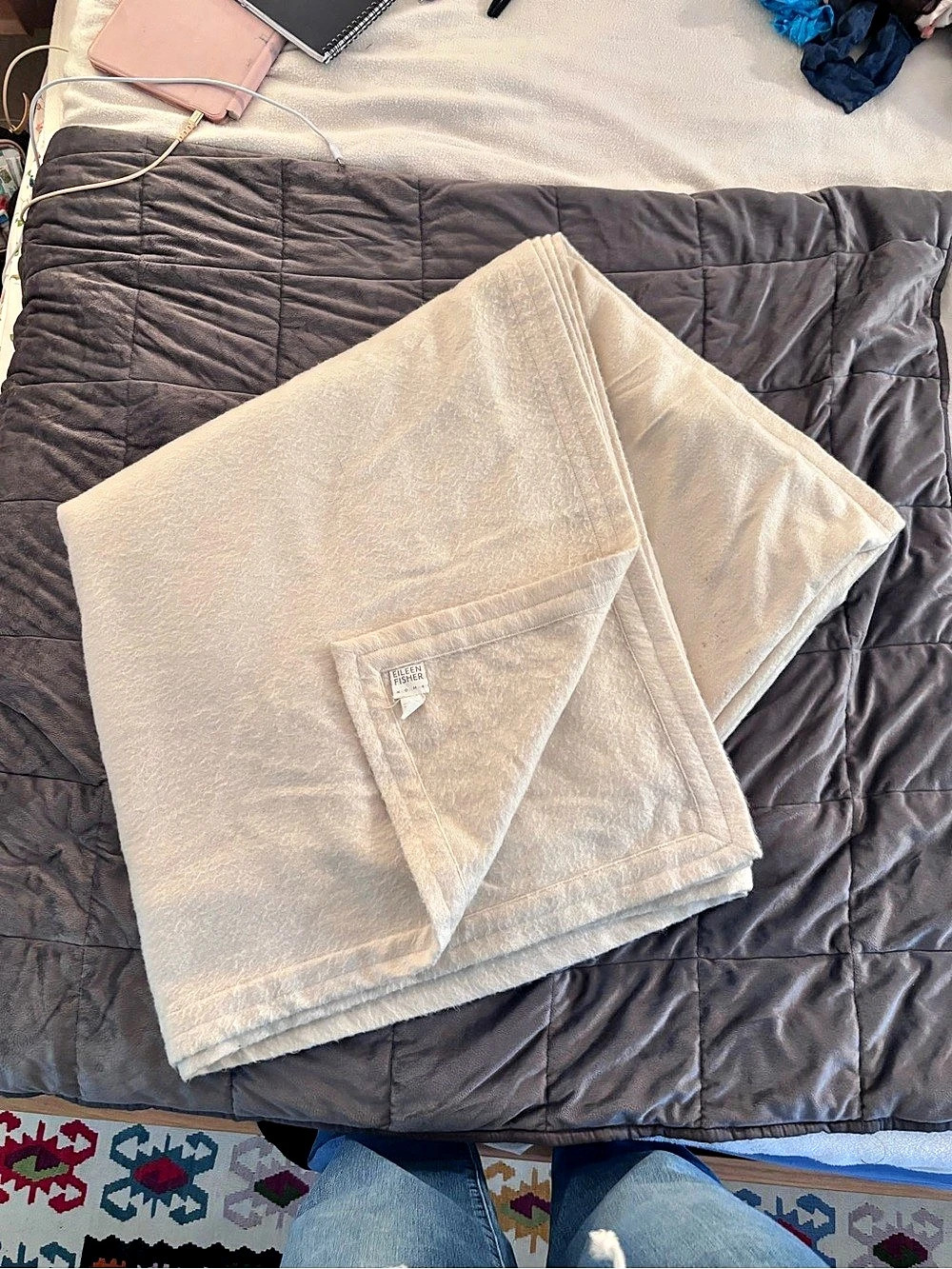 Eileen Fisher Home Royal Alpaca/Baby Alpaca Blanket in Cream Size Queen/Double
